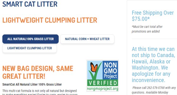Smart Cat non-GMO verified cat litter